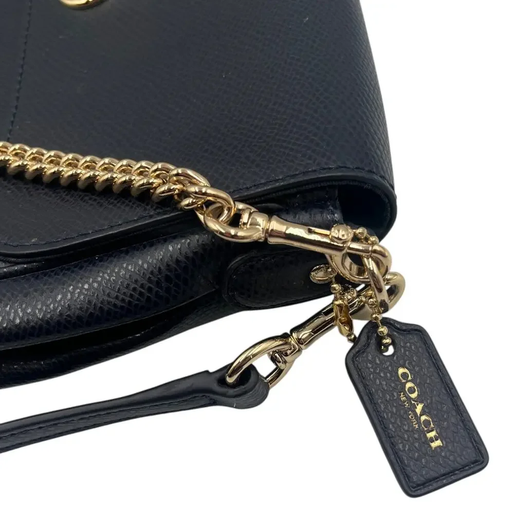 Coach Crossbody Bag Shoulder Bag Ruby Leather Chain Strap Turn Lock Black
